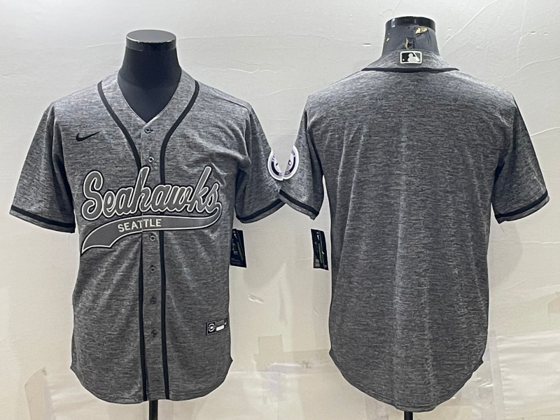 Men's Seattle Seahawks Blank Grey With Patch Cool Base Stitched Baseball Jersey